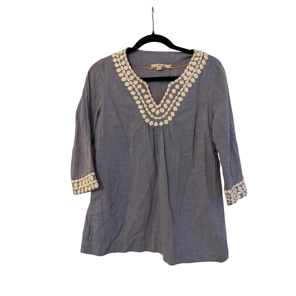 BODEN Women's Blue Denim Blouse with Lace Detail size 8
